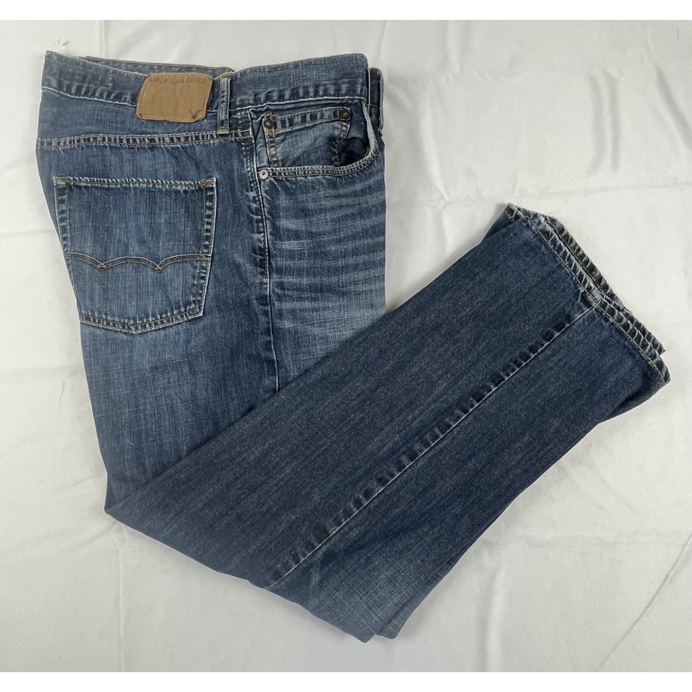 AMERICAN‎ EAGLE LOW RISE BOOT JEANS MENS 34X30 BLUE WASH DENIM BOOTCUT